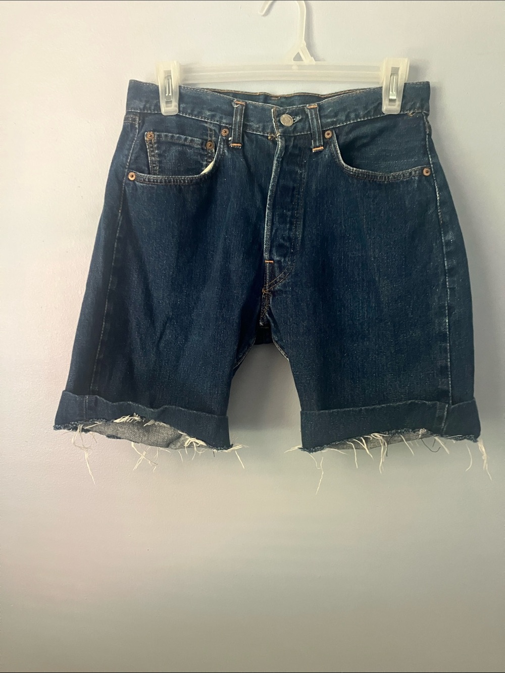 Levi's Dark Blue Denim Cutoff Shorts with Frayed Hem